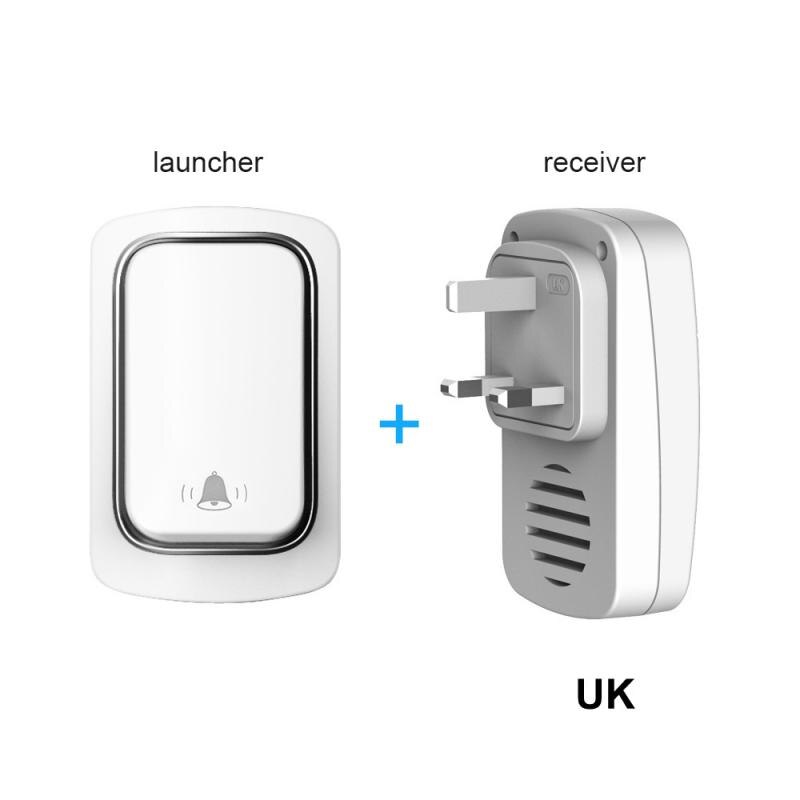 Wireless Doorbell Ring Doorbell Smart Welcome Door Bell Alarm No Battery Required US EU UK Plug Waterproof Home Door Chimes: White UK