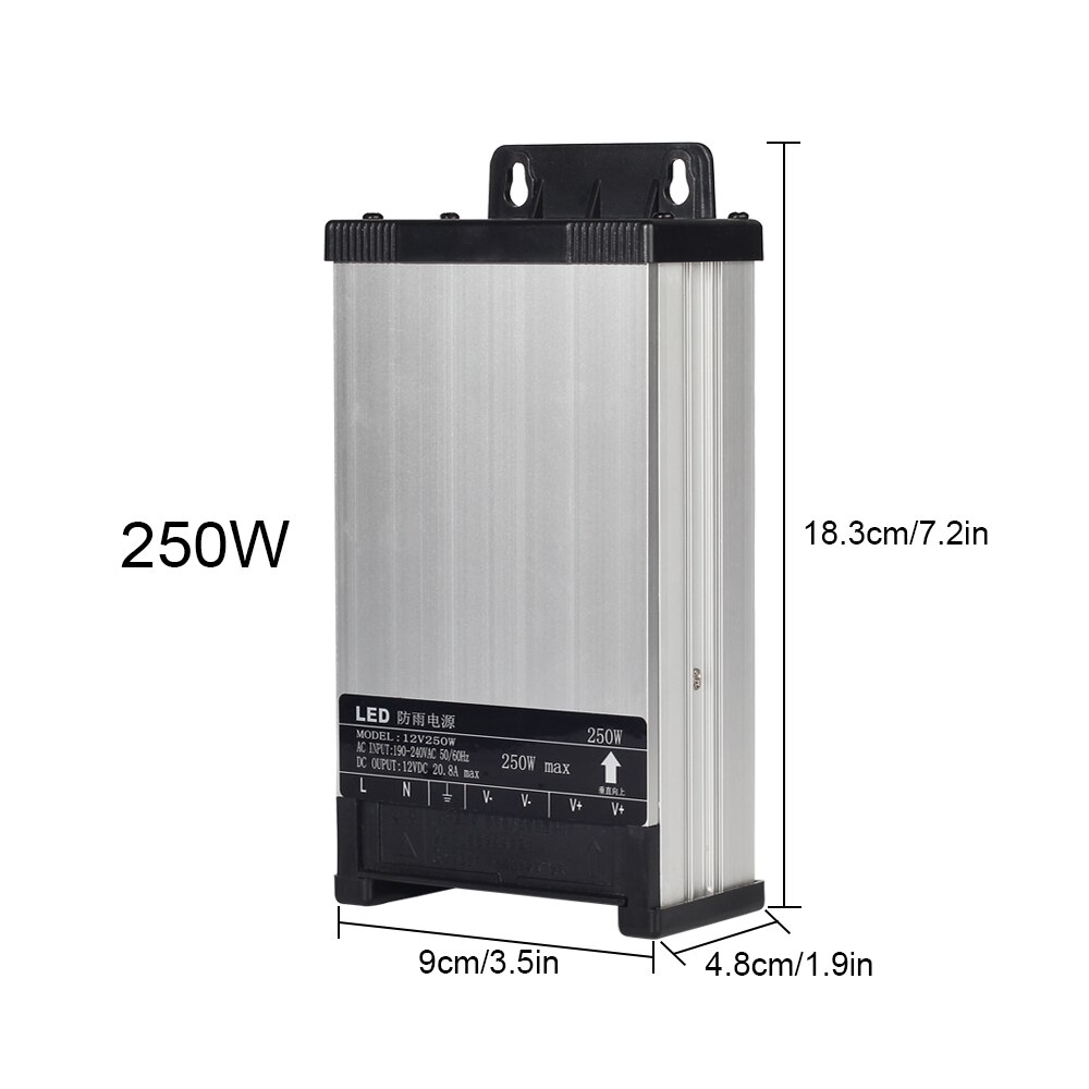 Outdoor Rainproof LED Power Supply DC12V 60W 100W 200W 250W 400W Lighting Transformers For LED strip light 220V Input LED Driver