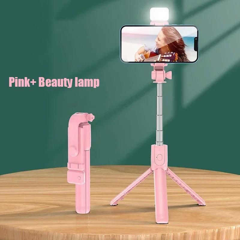 Bluetooth Selfie Stick Draadloos 360° draaibaar statief Afstandsbediening Sluiter Invullicht Multifunctionele intrekbare standaard: YELLOW