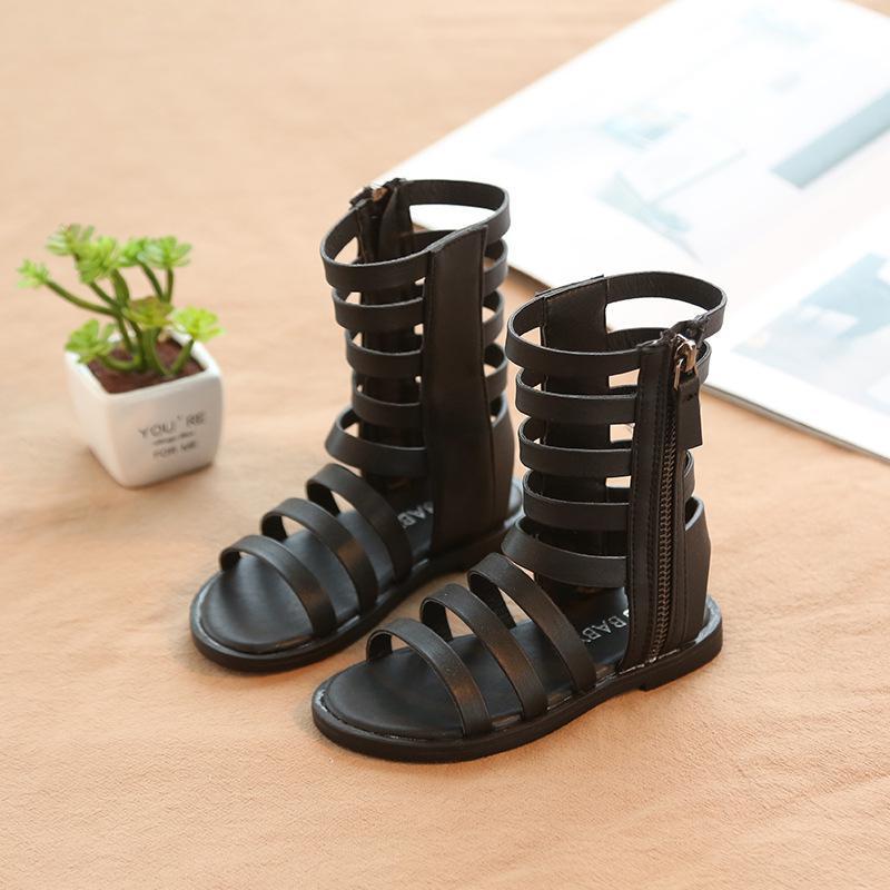 Sandalias romanas de piel sintética para niñas, botas altas con punta abierta, estilo Gladiador, para verano, A599, 2022
