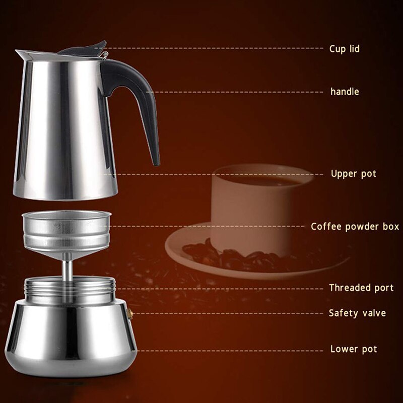 Espressomaskine moka pot, espressomaskine, espressomaskine i rustfrit stål til  (450ml), italiensk kaffemaskine espresso og kaffe