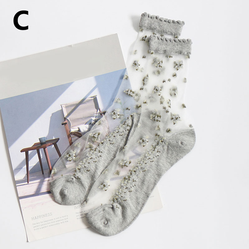 Chaussettes courtes élastiques à fleurs de Rose pour filles, chaussettes d'été respirantes Ultra fines en dentelle transparente, chaussettes en cristal pour femmes: 03
