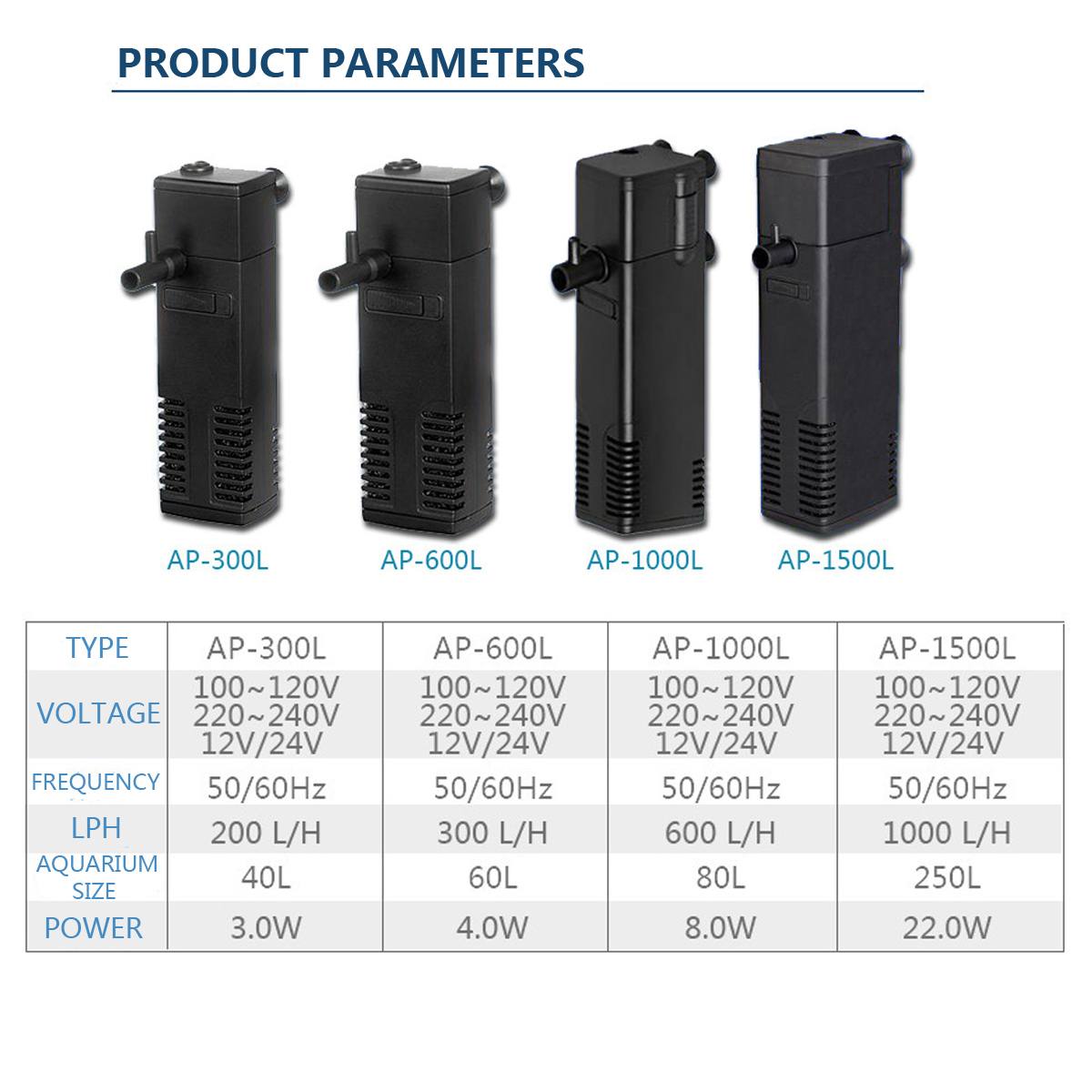 3/4/8/22W Fish Tank Aquarium Internal Filter Pump 250L 220V-240V Submersible Water Pump