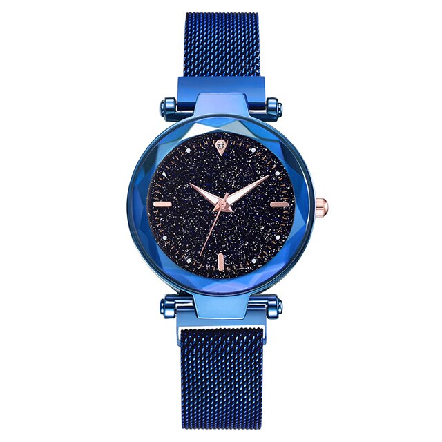 Luxe vrouwen Magnetische Horloges Dames Prisma oppervlak Sterrenhemel Klok Armband Quartz Horloges Relogio Feminino: Blue