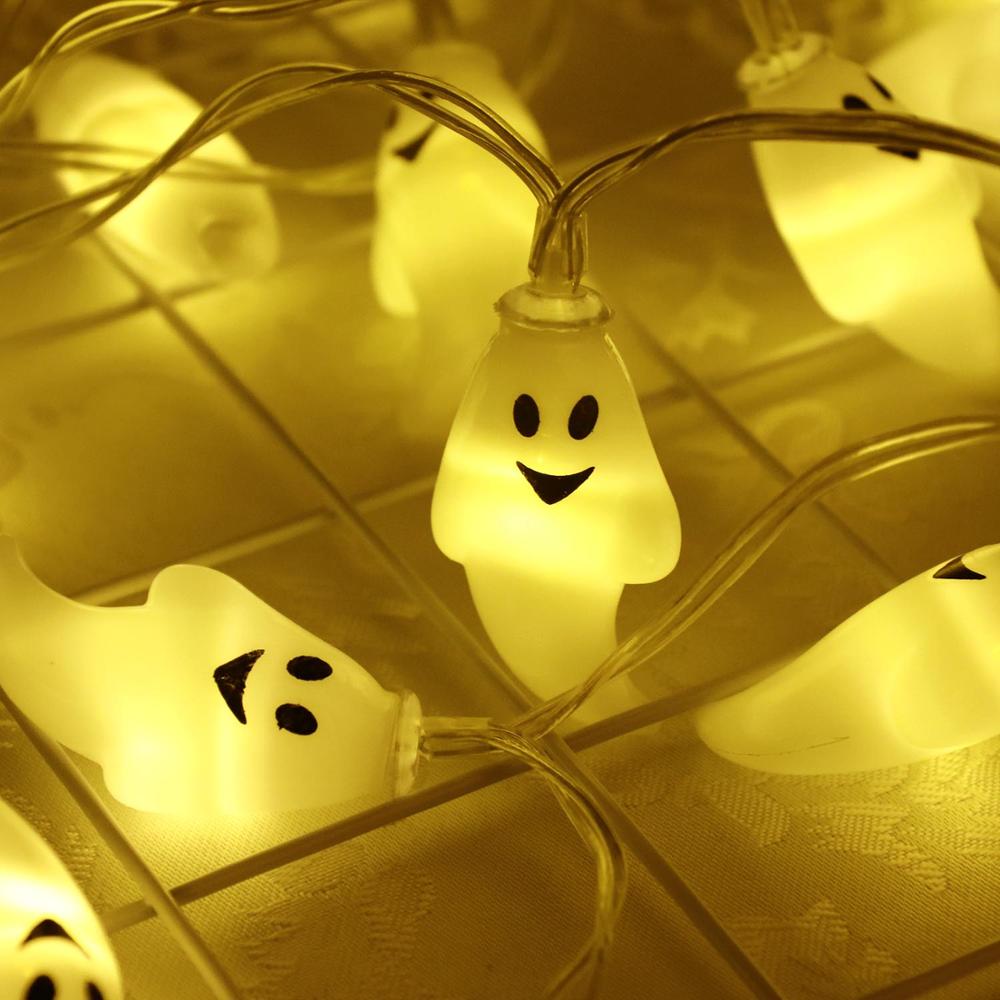 Mignon Halloween LED chaîne lumière fantôme crâne lumières décoratives fée LED guirlande extérieure intérieure décoration à piles JQ: Jaune / 2.2m 20Leds