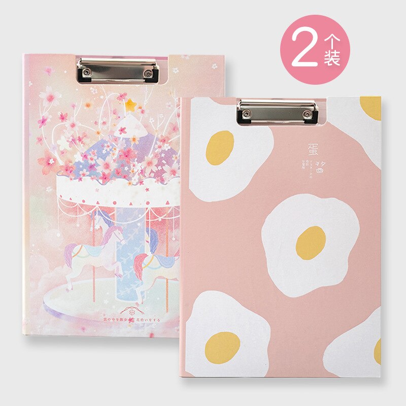 2pcs/set Cartoon A4 Flip Clip Student Cute Paper Clipboard Folder Pad for Office Supply Writing Clipboard Stationery School: E