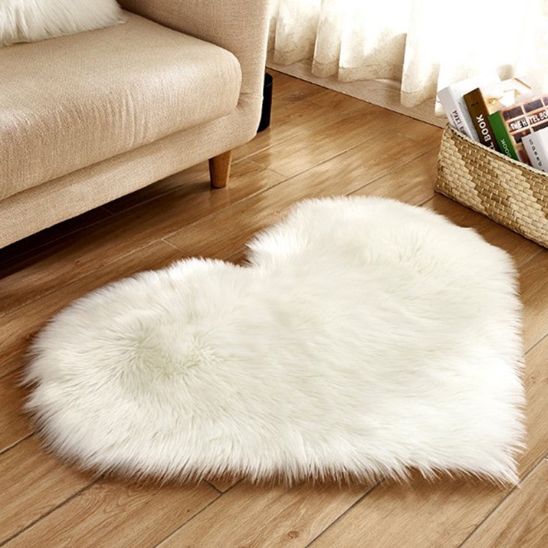 Lurvet tæppe fluffy behåret mat elsker hjerte tæpper tæppe til soveværelse tæppe gulvmåtte: Hvid
