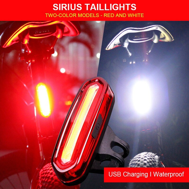 Fiets Achterlicht Usb Oplaadbare Lantaarn Cob Led Mtb Mountain Fiets Achterlicht Veiligheidswaarschuwing Fiets Achterlicht Fiets Lamp: Red White Light