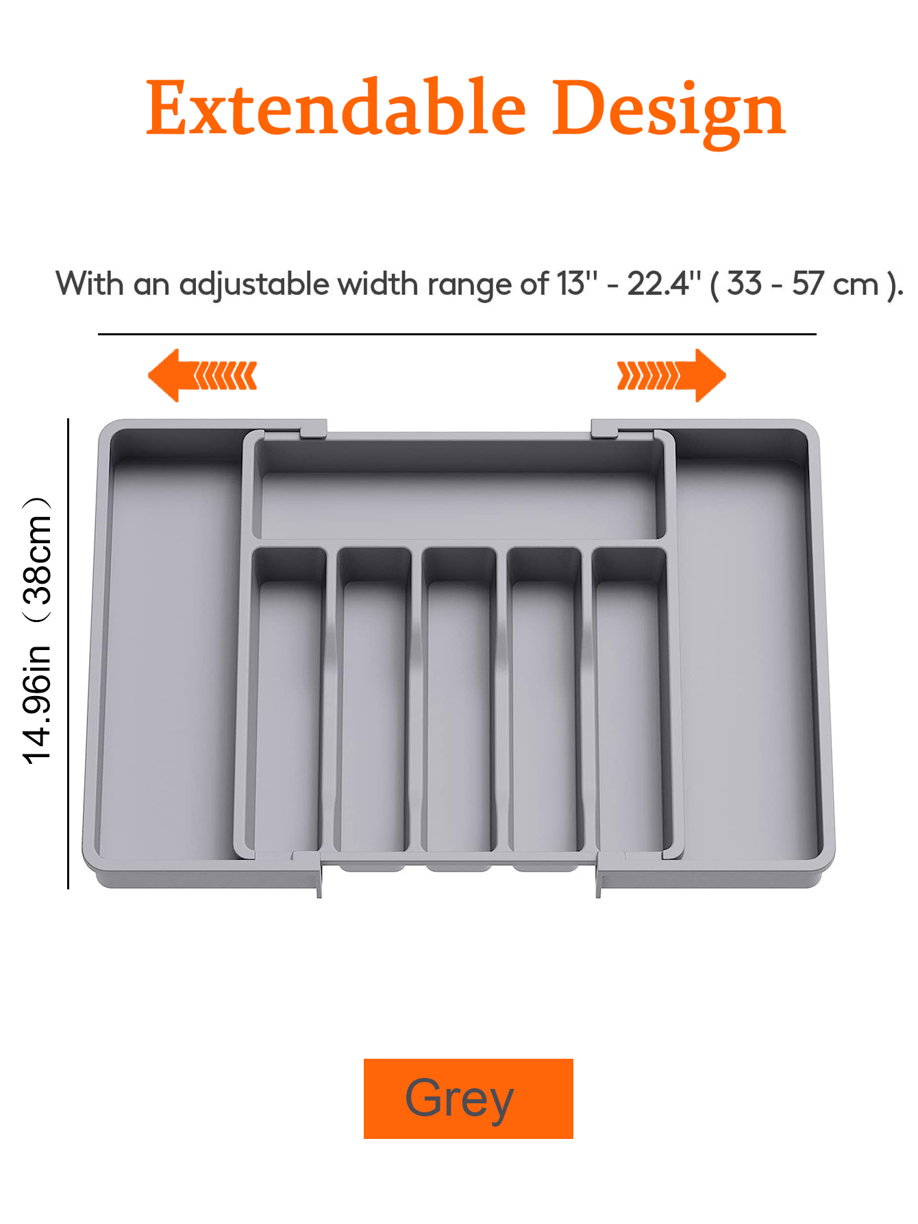 Expandable Kitchen Drawer Organizer - Adjustable Retractable Cutlery Storage Box with Dividers for Utensils, Home Organization: Light Grey