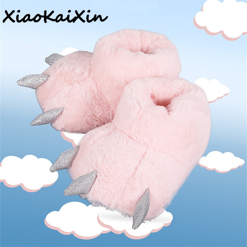 2020 łapy niedźwiedzia kapcie kobiety zimowe ciepłe miękkie kryty Foor różowy zwierząt pantofel dzieci świąteczny dinozaur pazur pluszowe domu