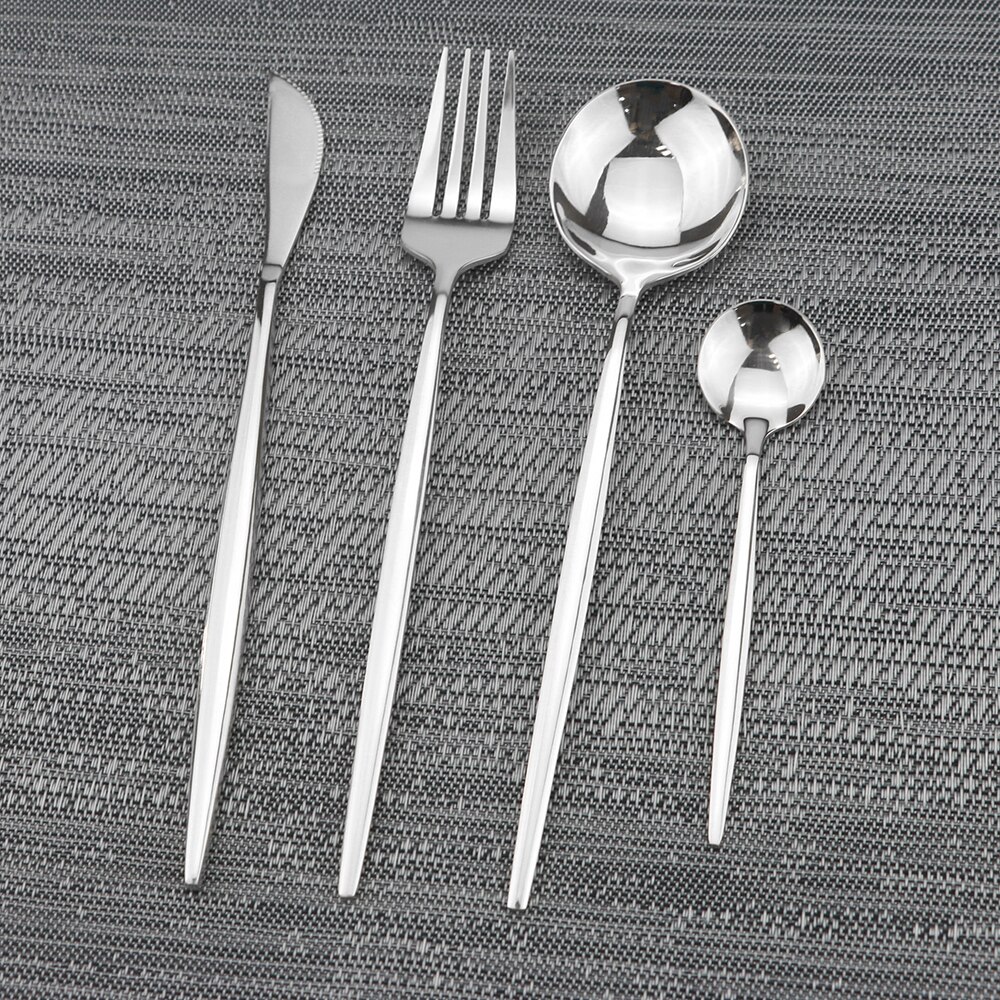 30Pcs Silverware Set 18/10 Stainless Steel Dinnerware Set Cutlery Set Knife Fork Spoon Dinner Set Silver Home Tableware Set