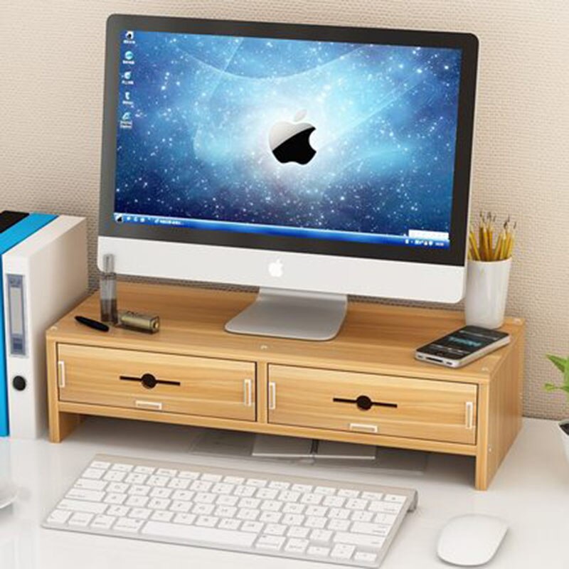 Computer Monitor Drawer Pad High Screen Base Office Desktop Storage Shelf Wood