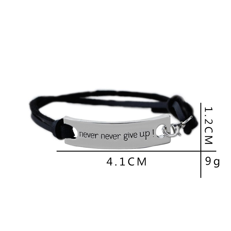 Never Give Up-pulseras para envolver, brazaletes inspiradores, pulsera con mensaje estampado para amigo, trabajo duro, de Graduación