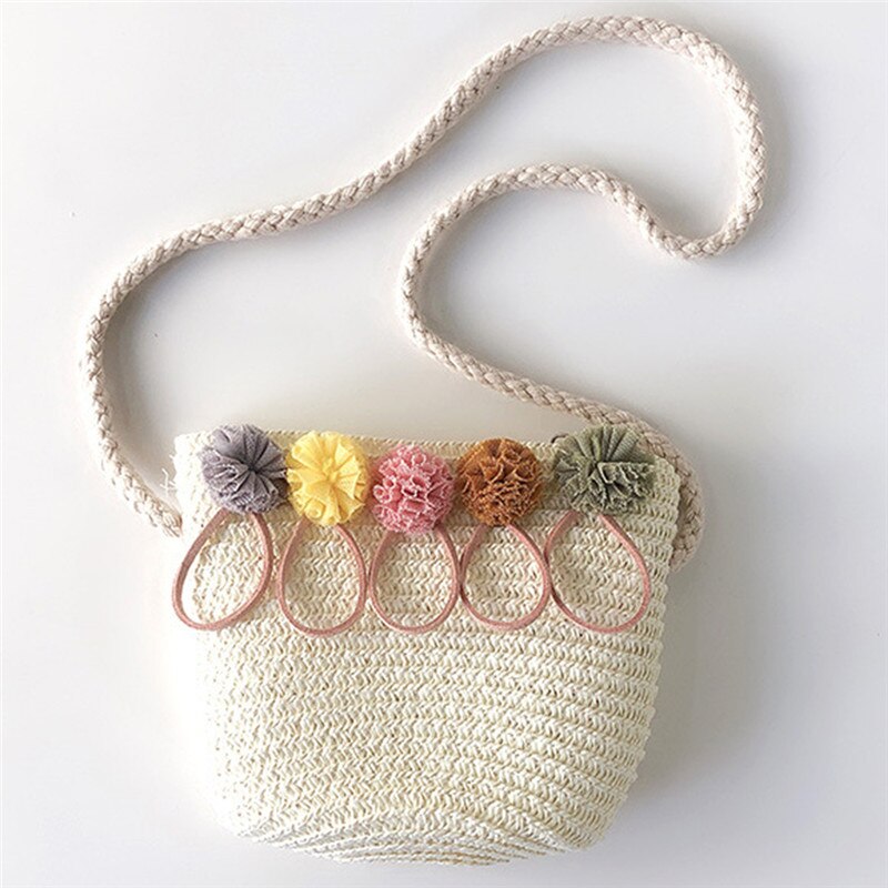 Handgefertigte mädchen-schultertasche aus stroh mit blumenmuster, umhängetasche, schlüssel- und münzfach, süße prinzessinnen-handtasche, 5 2022