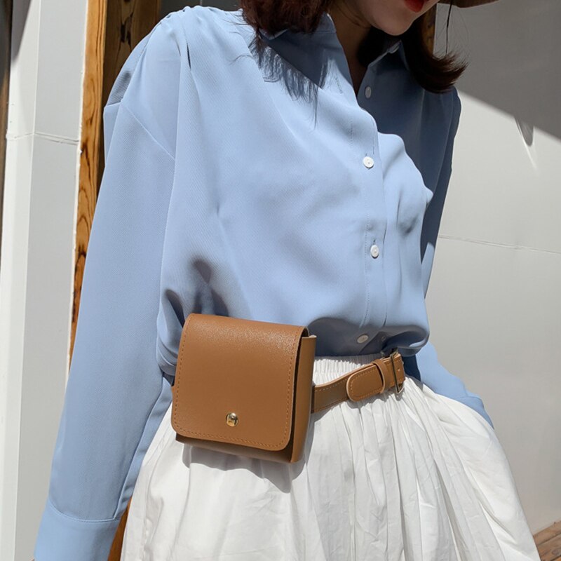 Mode Vrouwen Riem Zakken Effen Kleur Schouder Taille Zakken Vrouwen Pu Leather Casual Purse Portemonnee Borst Riem Crossbody Tas
