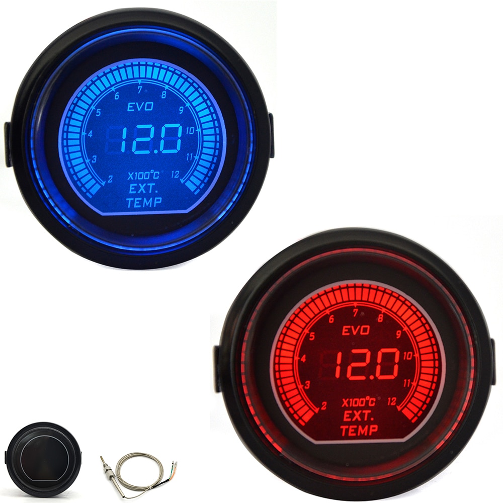 Dragon gauge 52mm evo udstødningsgas temperaturmåler rød & blå dual led display med sensor
