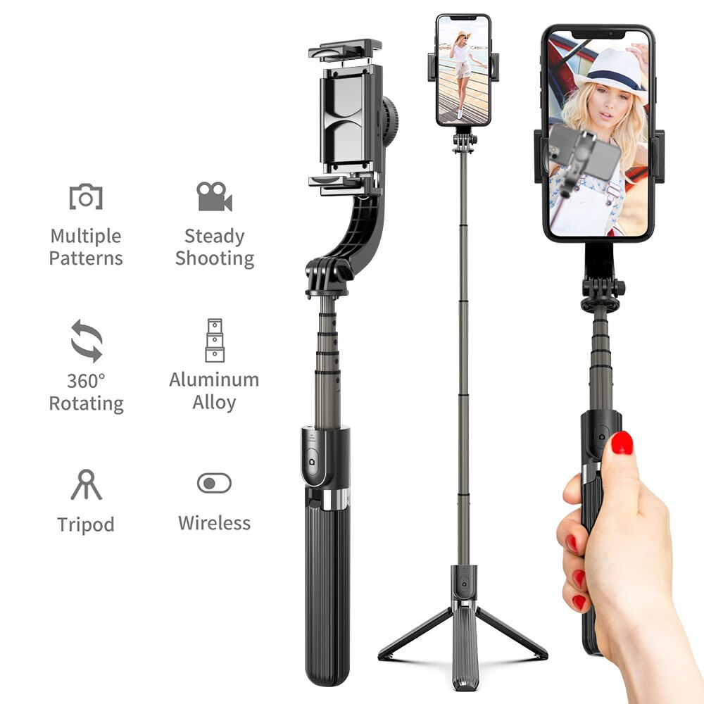 3 in 1 Phone Gimbal Stabilizer Selfie Stick Tripod 86cm 5-Section with Remote Shutter Phone Clamp Smart Rotatable for Smartphone