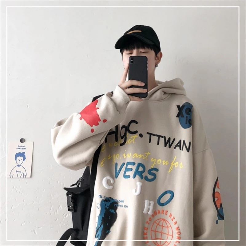 Ropa informal estilo Hip Hop para hombre, sudadera informal holgado de talla grande, sudadera con capucha con estampado de personalidad