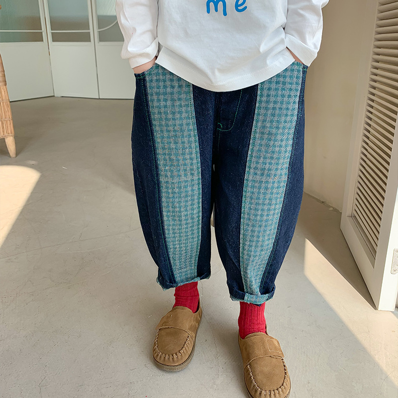 2022 New spring Boys and girls patchwork little plaid harem pants pantaloni caasual in cotone all-match: 6T