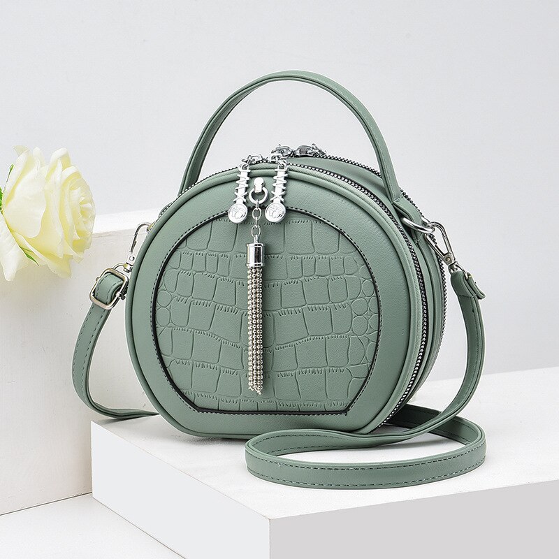 Bolso redondo pequeño para mujer, bandolera de hombro sencilla, combina con todo, informal, novedad de otoño, ,: B   Mint Green