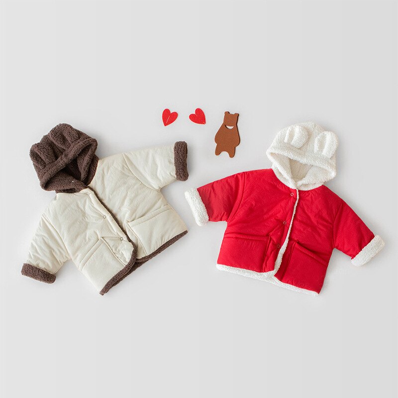 Winter Baby Winter Kleding Baby Jongens En Meisjes Schattige Beer Plus Fluwelen Dikke Warme Katoenen Jas Dubbelzijdig Gewatteerde top