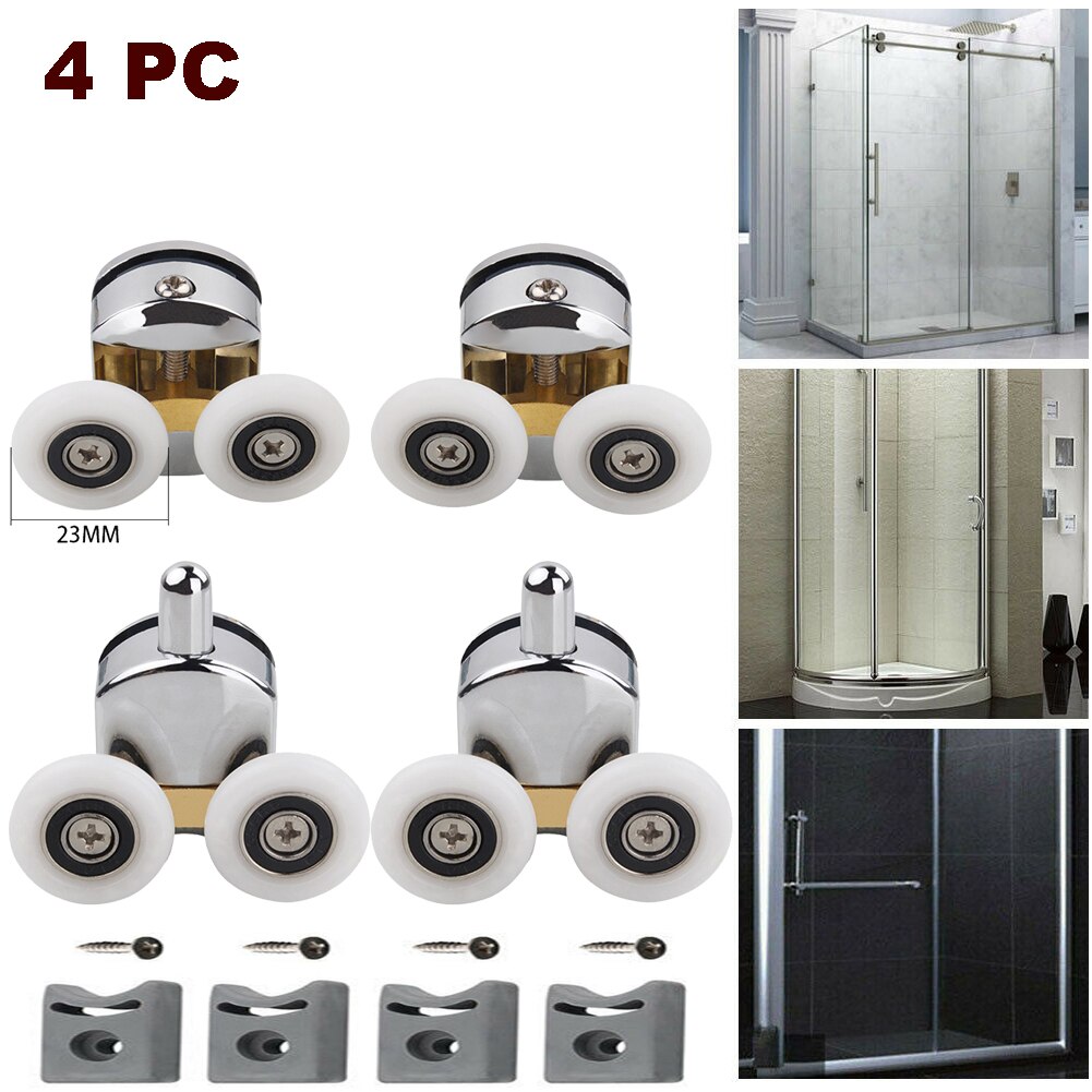 4Pcs Twin Shower Screen Door Rollers/Runners/Wheels Top &amp; Bottom 23mm Replacement