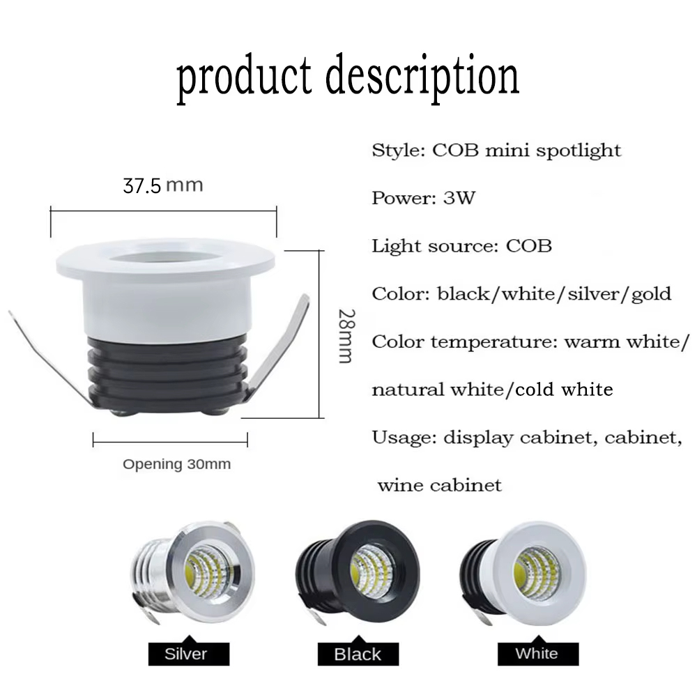 Led Spotlight Ac 110V 220V Down Light Cob Plafond Spots Lamp Led Licht Binnenplafond Downlight Voor Kamer Keuken Vitrine Kast