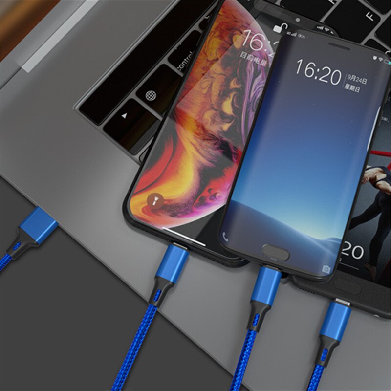 3 in 1 USB Charging Cable for iPhone 6 7 8 Plus XS 11 Pro Max Samsung LG Xiaomi Redmi Huawei Honor OnePlus Android Phone Charger