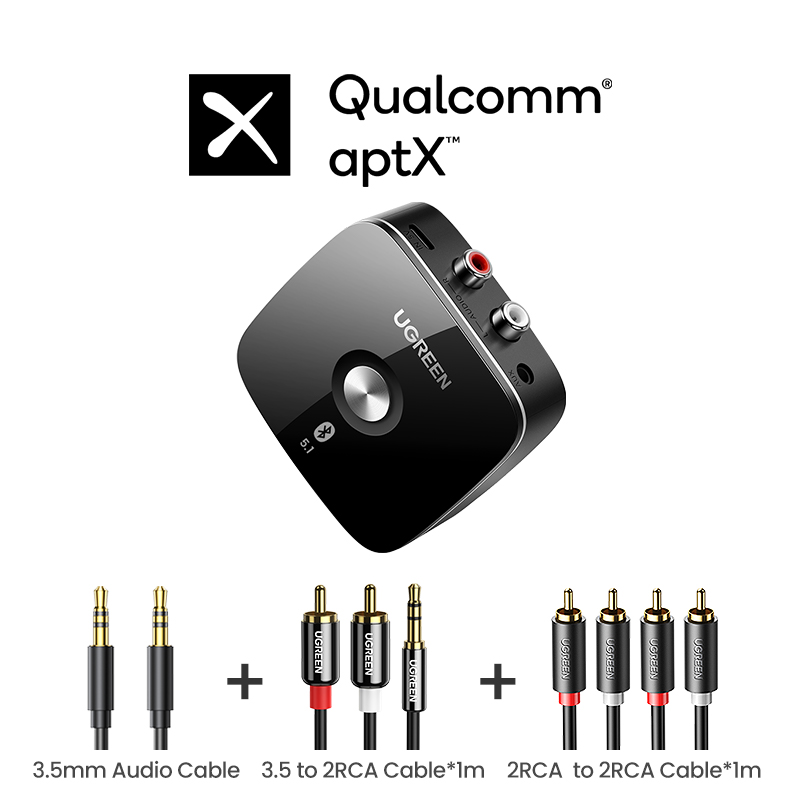 【RU】 UGREEN Bluetooth 5.1 Música inalámbrica Auido 3,5 mm RCA aptX HD Música de baja latencia Bluetooth 5.0 Sonido 3,5 mm 2RCA: Verde