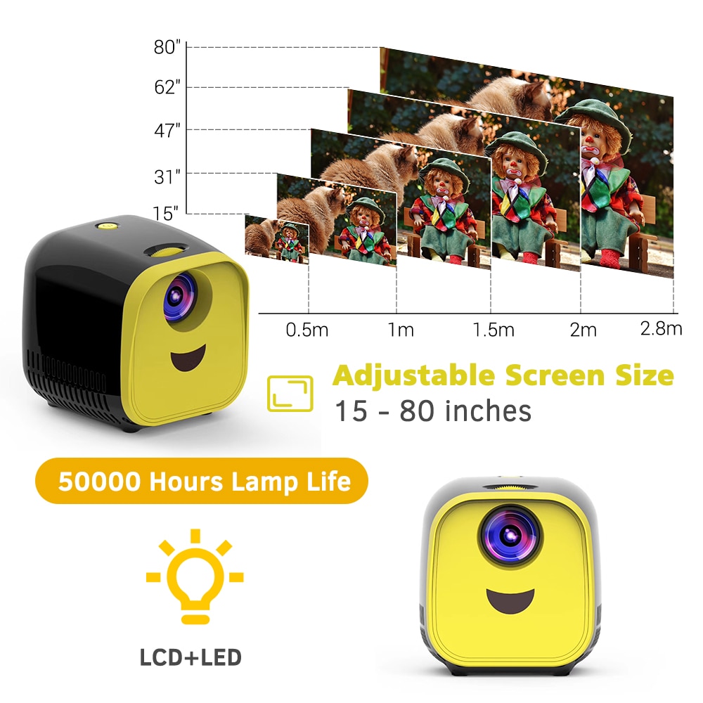 L1 – Mini projecteur Portable pour enfants, wi-fi, USB, 1000 Lumens, 480x320p, pour famille, PC Portable, TV