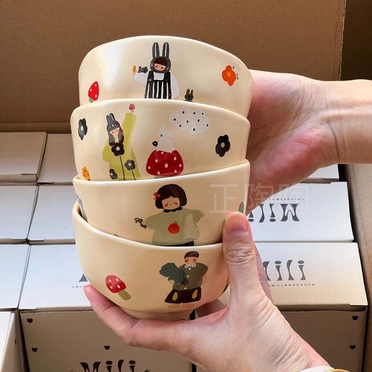 Cartoon kinderkom, schattige kom voor ouder en kind, huishoudelijk servies, hittebestendige keramische rijstkom, meisjesservies