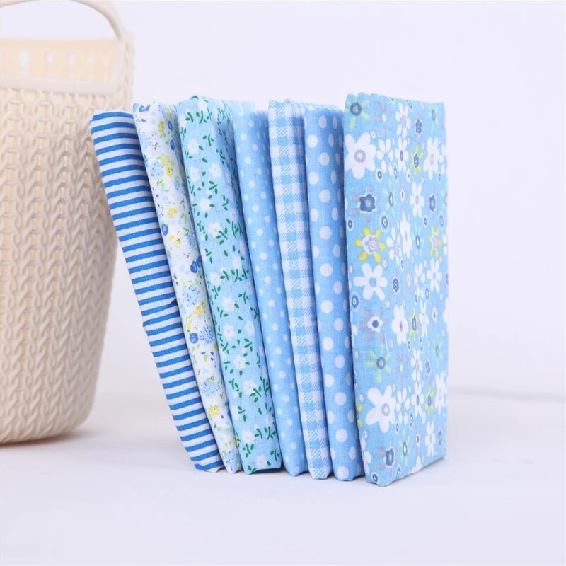 7pcs Cotton Fabric Printed Cloth Sewing Fabrics for Patchwork Needlework DIY Accessories Handmade Material Fabric Scraps 50x50: Blue