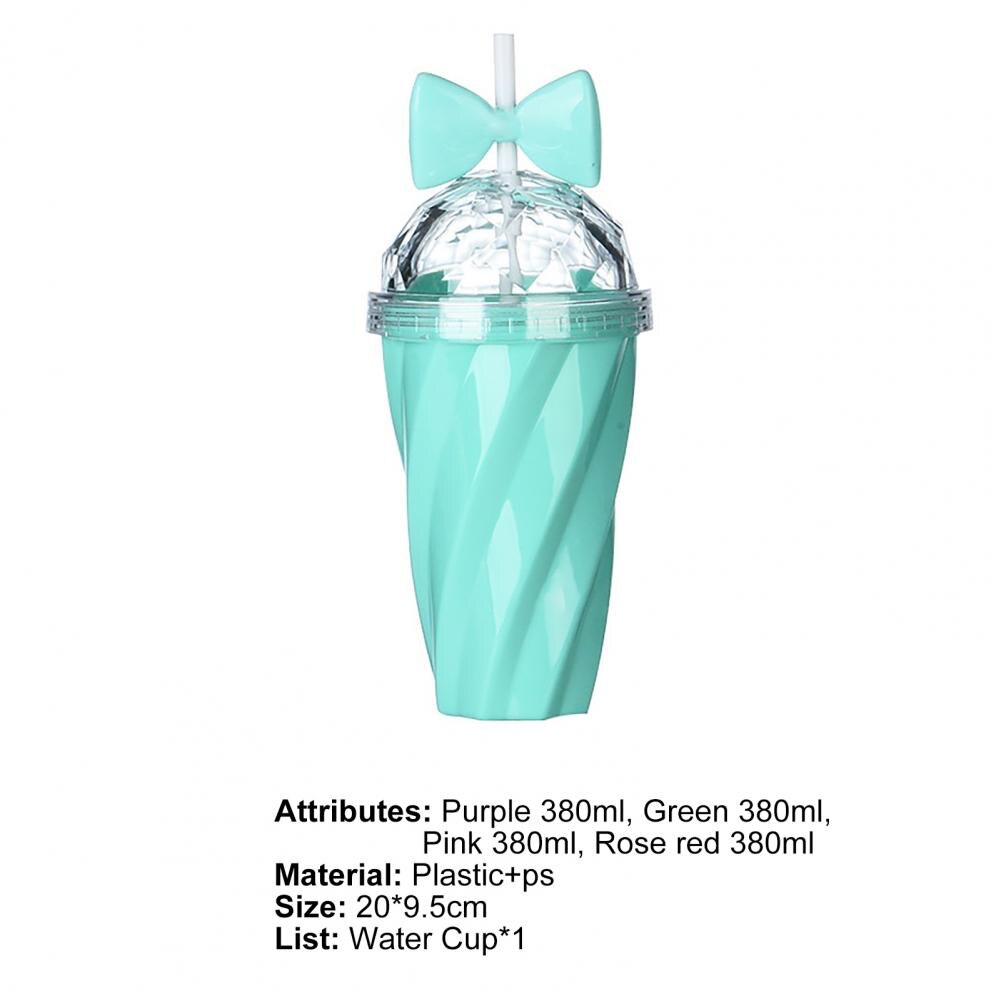 Tasse à eau torsadée avec nœud papillon pour filles, 380ml, en paille, de couleur vive, pour activités de plein air