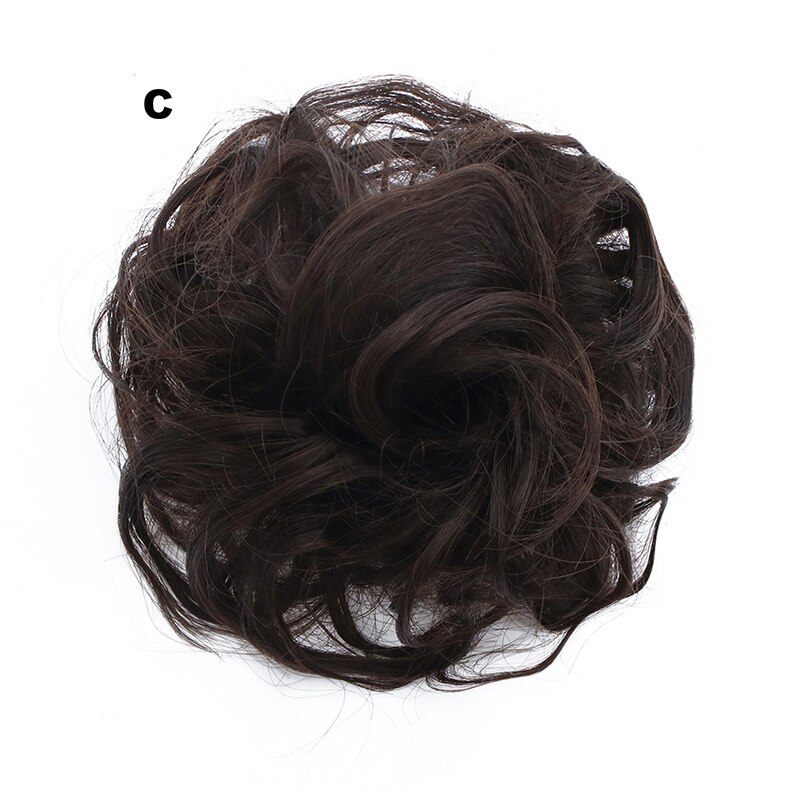 Similler syntetisk krøllet chignons gummibånd elastisk scrunchie hair extensions bånd hårspænde bundter hårstykker boller: C