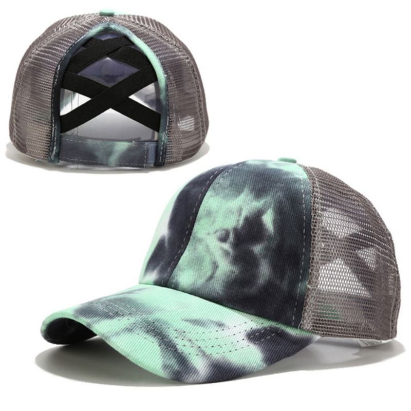 Casquette de Baseball colorée pour femmes, chapeau de camionneur en maille, queue de cheval croisé: GRIS