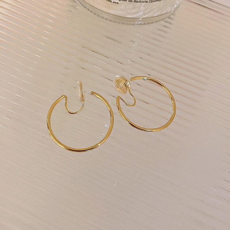 Clip Earrings Metal Trendy Round Women Circle Ear Clip Simple Metal Earrings No Ear Hole Simple Jewelry: 5 gold big 