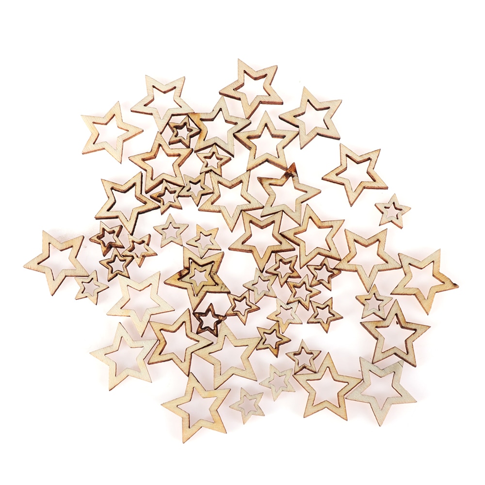50 stk / pakke træhule stjerner håndværk ornament bryllup diy træskiver boligindretning til kunst scrapbooking udsmykninger