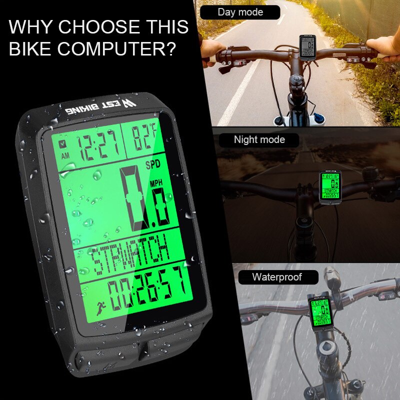 Wireless Bicycle Computer LED Backlight 5 Languages Bike Stopwatch Cycling Speedometer 2.36 inch Waterproof MTB Odometer
