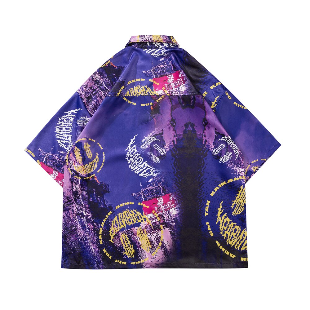 Blå gotisk tøj sommer toppe plus size bluse streetwear oversized dametøj goth hawaiiansk aloha skjorte