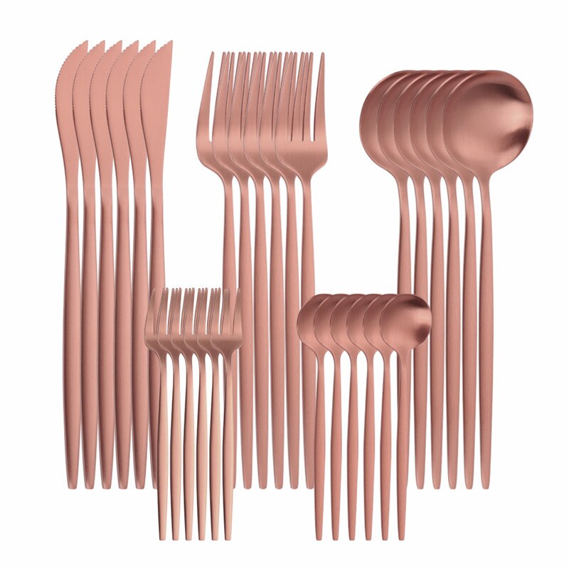 30 Pcs Matte Flatware Tableware Fork Knive Spoon Stainless Steel White Golden Cutlery Set Home Kitchen Tableware Set Dinnerware: rose gold 30pcs