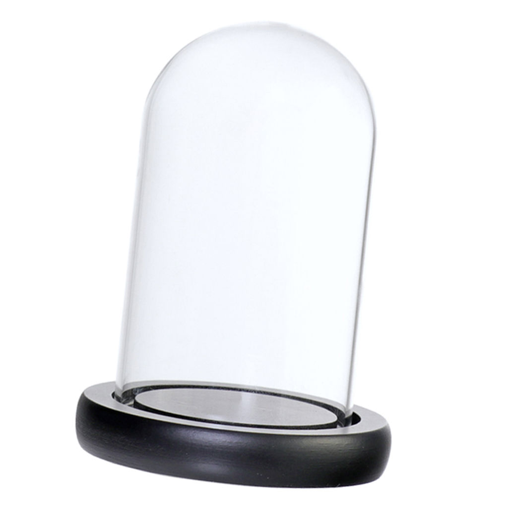 Træbund glas cloche kuppel dæksel display centerpiece bordplade dekoration glas kuppel med base: Sort a