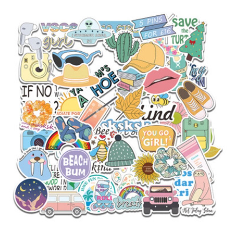 50Pcs Vinyl Stickers Girl Essential Stuff for Water Bottles Stickers Photo Luggage Laptop Skateboard Suitcase Trendy Stickers: B
