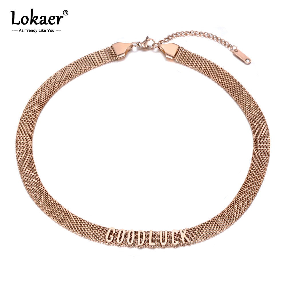 Lokaer modisch Titan Edelstahl Gute Glück knapp Halsband Halsketten Für Frauen Mädchen Rose Gold Kette Anhänger Halskette N19187