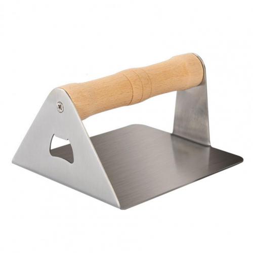 Presse à Burger Pro Acier Inoxydable 20,5 Cm - 1,42 Kg - Poignée Bois Élevée - Grill Parfait