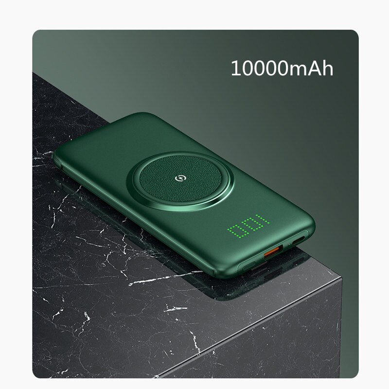 Wireless Power Bank 20000Mah Ingebouwde Kabel Draagbare Mobiele Telefoon Extra Batterij Oplader Voor Xiaomi Huawei Iphone Samsung: Green 10000mAh