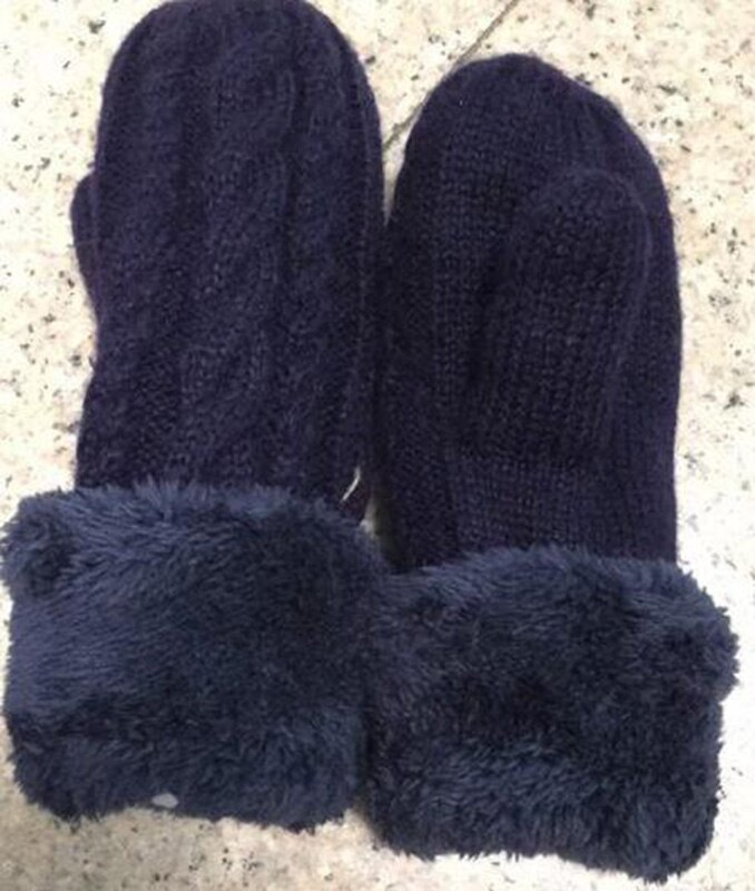 Kvinner strikker twist blomster votter vinter kvinnelig ull pluss kashmir fløyel fortykning varme helfingerhansker guantes  l45: Cyan