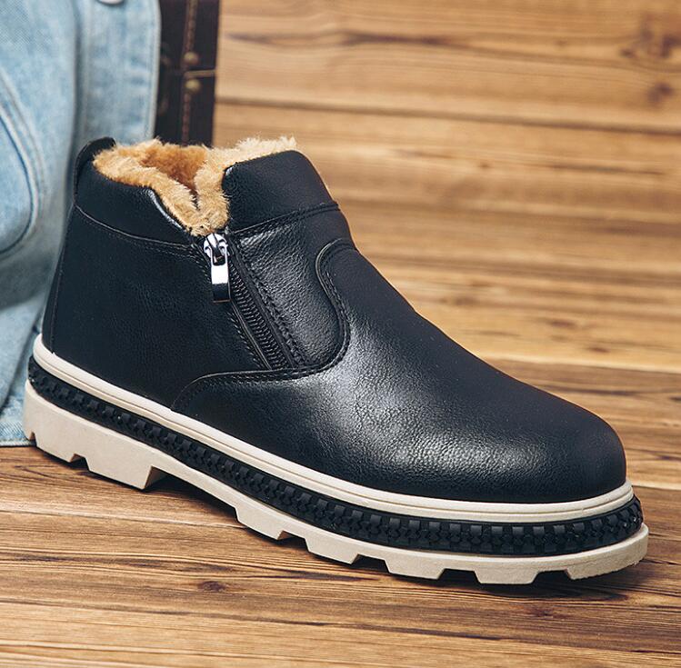 Stijl Warme Snowboots Mannen Laarzen Slip Op Mode Casual Mannen Martin Laarzen Slijtvast Ronde Neus Winter Bont mannen Schoenen Bnj: Black / 10