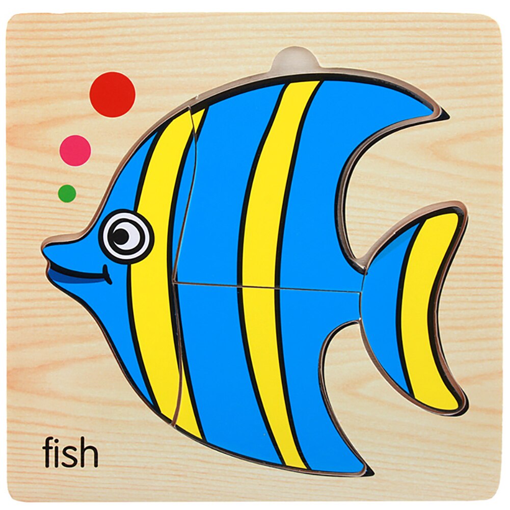 Wooden 3D Tiger Fish Marine Animal Jigsaw Puzzles Board Educational Kids Toy for babys