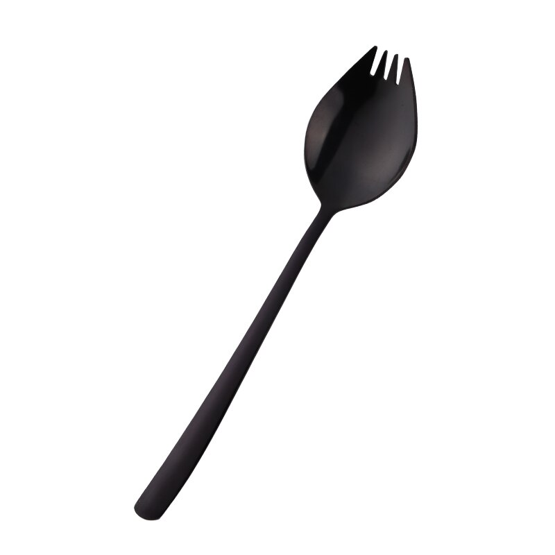 8PCS Stainless Steel Dinner Spork Camping Tableware 2 In 1 Colorful Rainbow Dessert Salad Fork Unique Spoons Bento Accessories: 8pcs black