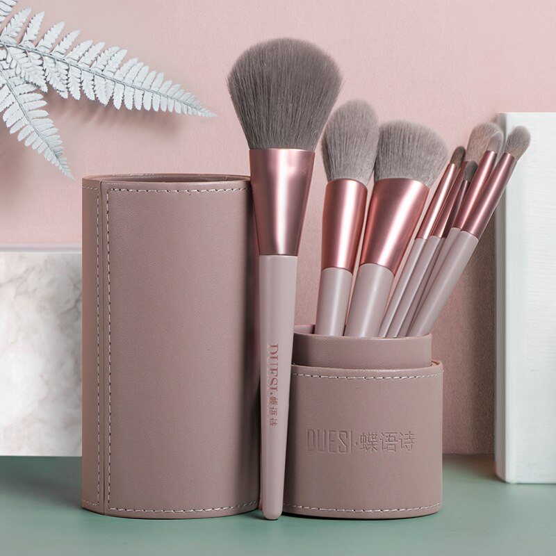 Duesi 8 stuks/vat foundation make-up kwastenset oogschaduw wenkbrauw highlighter blush lippen schoonheid cosmetica make-up kwasten gereedschap: Koffie